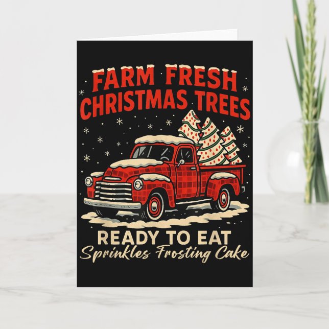 Retro Farm Fresh Debbie Christmas Cake Red Truck H Card (Front)