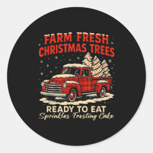 Retro Farm Fresh Debbie Christmas Cake Red Truck H Classic Round Sticker