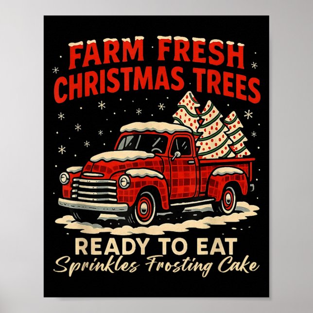 Retro Farm Fresh Debbie Christmas Cake Red Truck H Poster (Front)