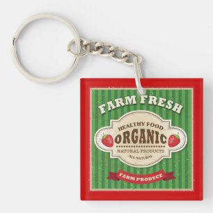 Retro Farm Fresh Poster Design Key Ring