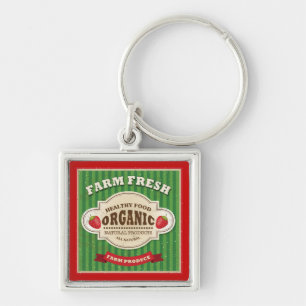 Retro Farm Fresh Poster Design Key Ring