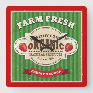 Retro Farm Fresh Poster Design Square Wall Clock