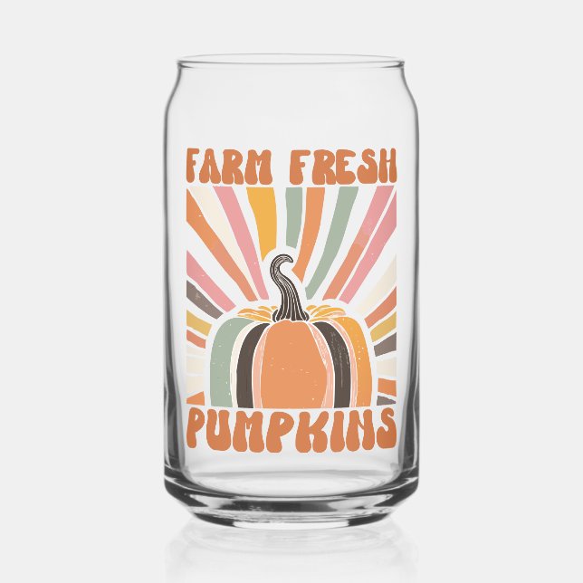 Retro Farm Fresh Pumpkins Can Glass (Front)