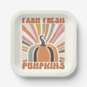 Retro Farm Fresh Pumpkins Paper Plate
