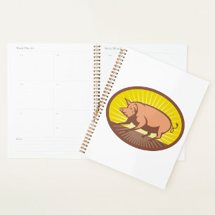 Retro Farm Pig with Sunburst Planner