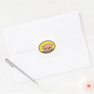 Retro Farm Pig with Sunburst Square Sticker