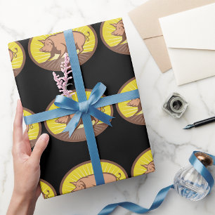 Retro Farm Pig with Sunburst  Wrapping Paper