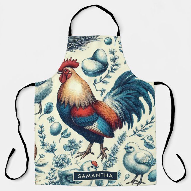 Retro Farm Rooster Pattern Apron (Front)