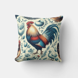 Retro Farm Rooster Pattern Cushion