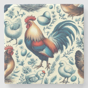 Retro Farm Rooster Pattern Stone Coaster