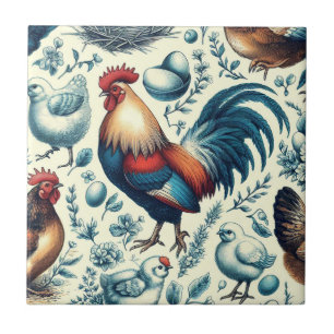 Retro Farm Rooster Pattern Tile