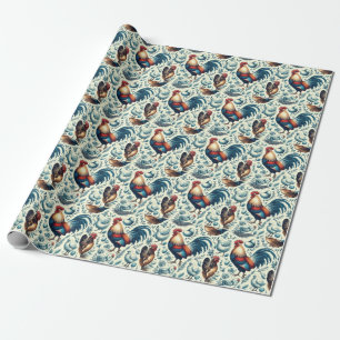 Retro Farm Rooster Pattern Wrapping Paper