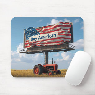 Retro Farm Tractor Under a Patriotic Billboard Mouse Mat