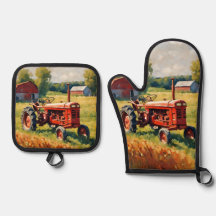 Retro Farm Vehicle Rustic Vintage Red Tractor