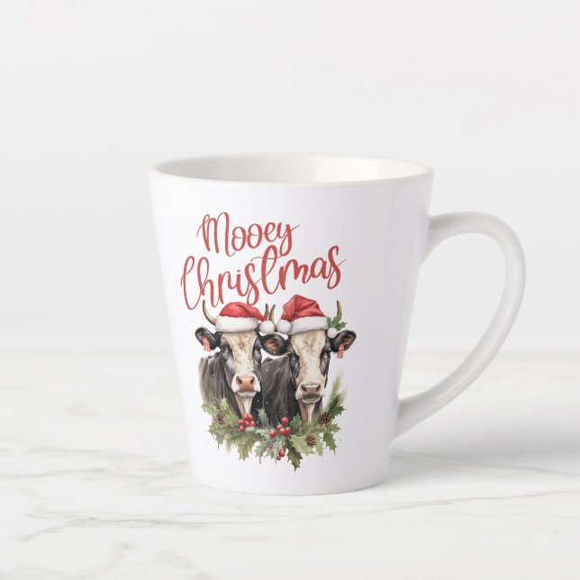 Retro farmhouse Christmas two cows mooey animals Latte Mug (Right)