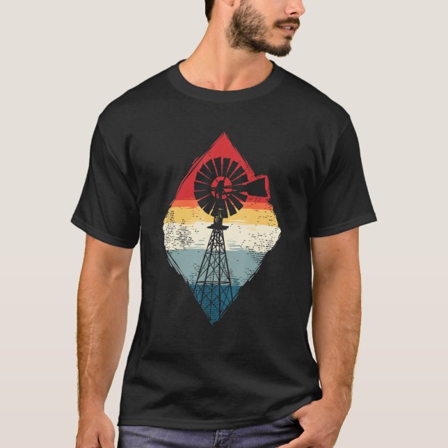 Retro Farming Wind Mill Turbine Technician T-Shirt (Front)