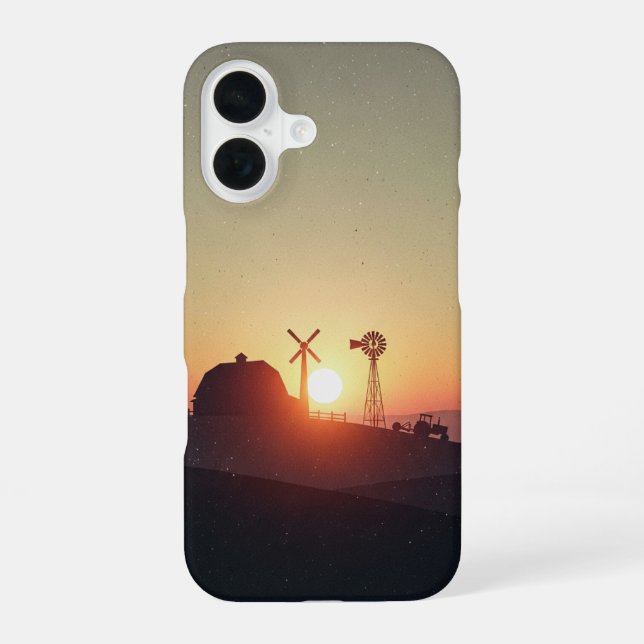 Retro Farmstead Silhouette iPhone 16 Case (Back)