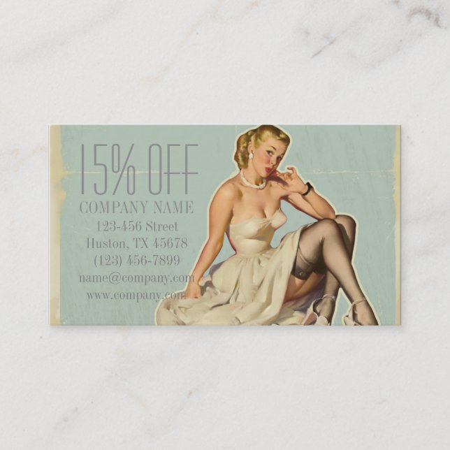 Retro Fashion Girl Hair Stylist Makeup Artist Discount Card (Front)