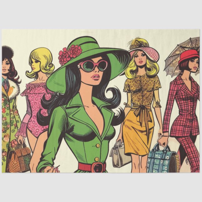 Retro Fashion Girls Comics Tissue Paper (Front)
