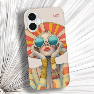 Retro Fashion Glamour Model with Monogram iPhone 16 Case