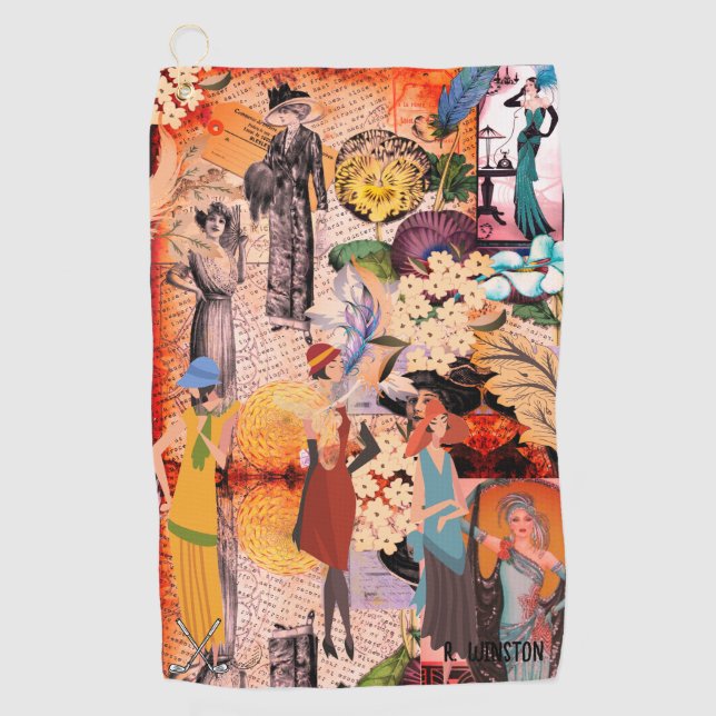 Retro Fashion Ladies Personalised Golf Towel (Front)