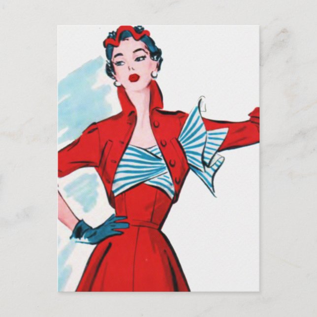 Retro Fashion Lady in Red Postcard (Front)
