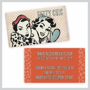 Retro fashion models hat mittens knitting crochet business card