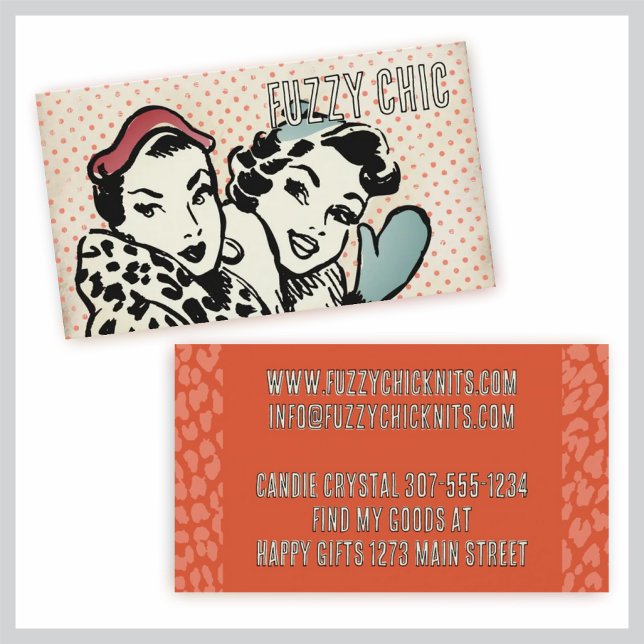 Retro fashion models hat mittens knitting crochet business card (Creator Uploaded)