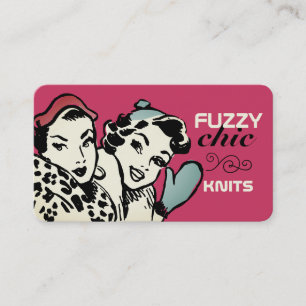 Retro fashion models hat mittens knitting crochet business card