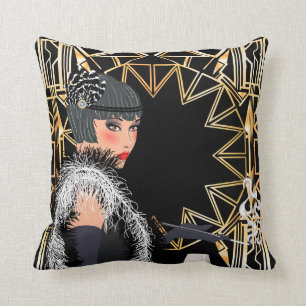 Retro fashion woman with glass of wine  cushion