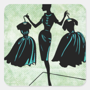 Retro Fashionista Silhouette Square Sticker