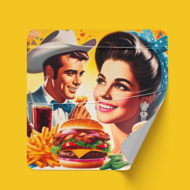 Retro Fast Food Couple Square Sticker (Creator Uploaded)