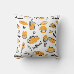 Retro Fast Food Hand Drawn Sketch Pattern Cushion