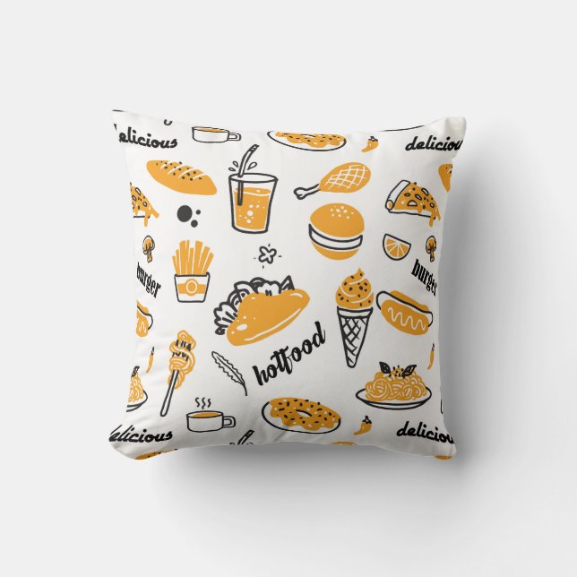 Retro Fast Food Hand Drawn Sketch Pattern Cushion (Front)