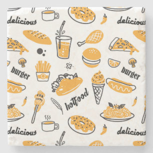 Retro Fast Food Hand Drawn Sketch Pattern Stone Coaster