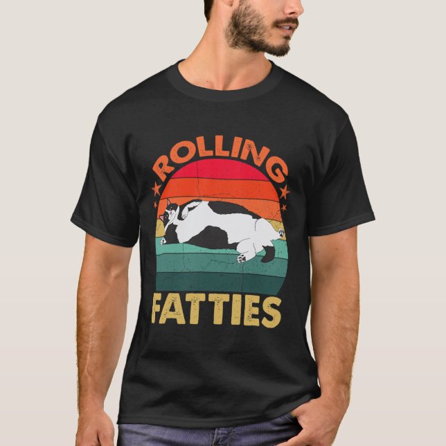 Retro Fat Kitten Tee Funny Cat Rolling Fatties  (Front)