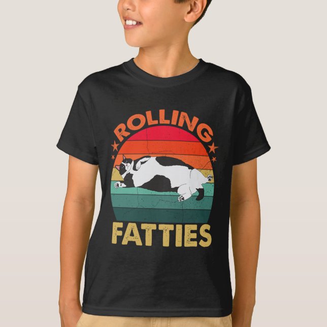 Retro Fat Kitten Tee Funny Cat Rolling Fatties  (Front)