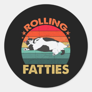 Retro Fat Kitten Tee Funny Cat Rolling Fatties Classic Round Sticker