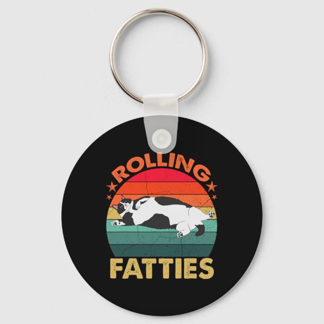 Retro Fat Kitten Tee Funny Cat Rolling Fatties  Key Ring (Front)