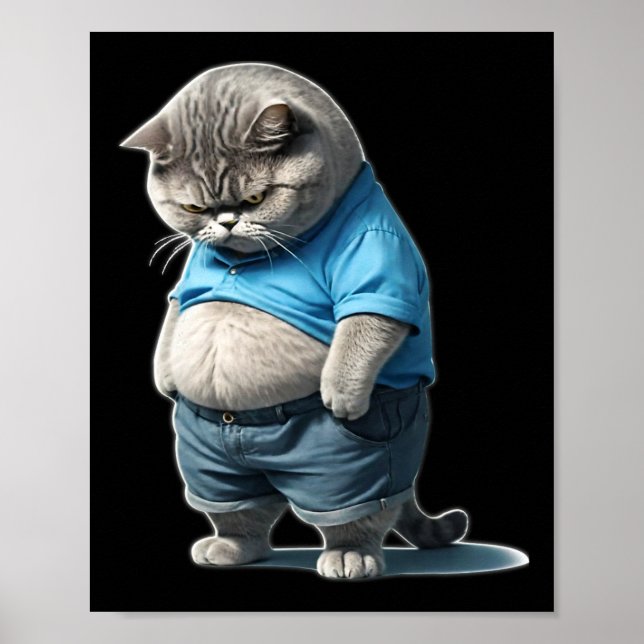 Retro Fat Kitten Tee Funny Cat Rolling Fatties  Poster (Front)
