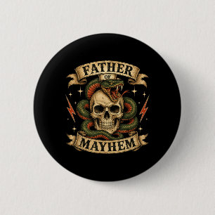Retro Father Of Mayhem Tough Skull Biker Dad 6 Cm Round Badge