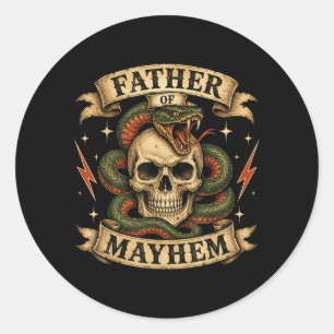 Retro Father Of Mayhem Tough Skull Biker Dad Classic Round Sticker