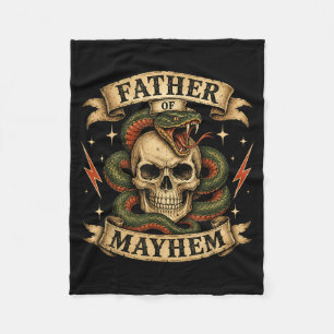 Retro Father Of Mayhem Tough Skull Biker Dad Fleece Blanket