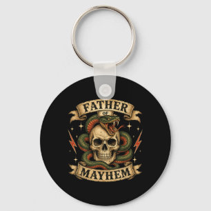 Retro Father Of Mayhem Tough Skull Biker Dad Key Ring