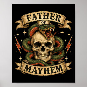 Retro Father Of Mayhem Tough Skull Biker Dad Poster