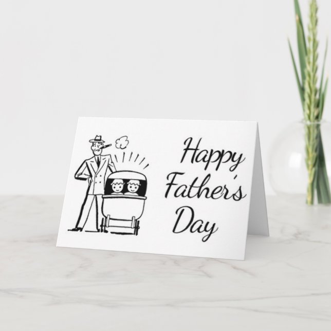 Retro Father's Day Dad and Two Babies Card (Front)