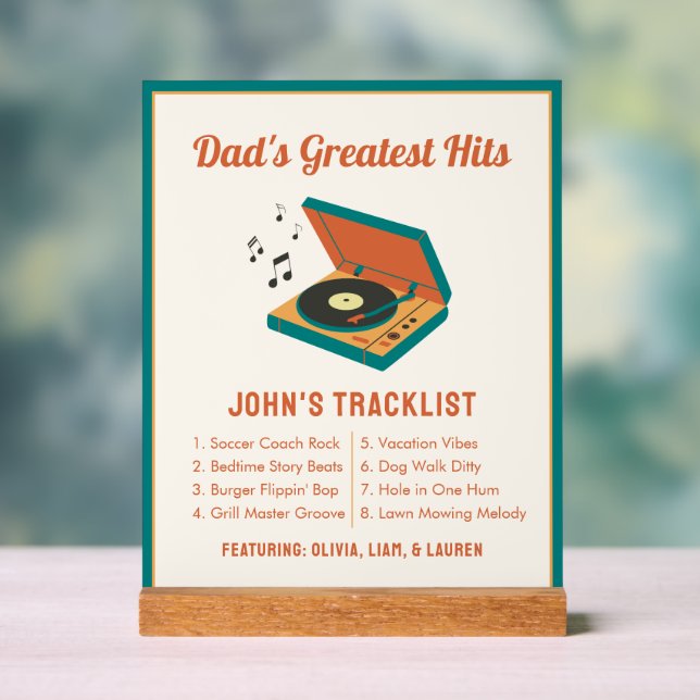 Retro Father's Day "Dad's Greatest Hits" Custom  Acrylic Sign (Neutral)