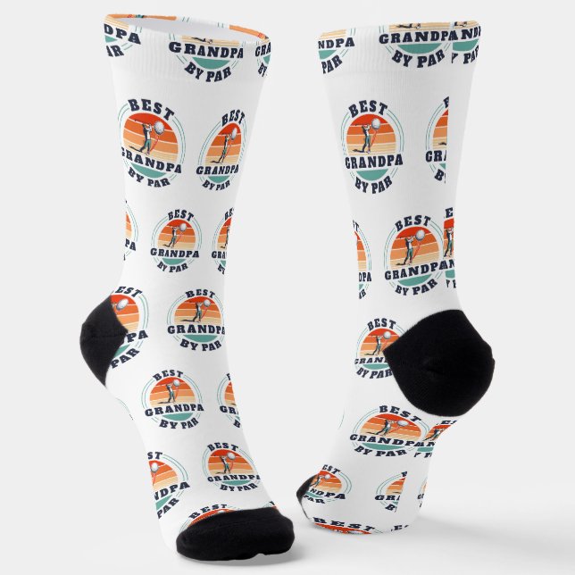 Retro Fathers Day Grandpa Golf Lover Custom Socks (Angled)