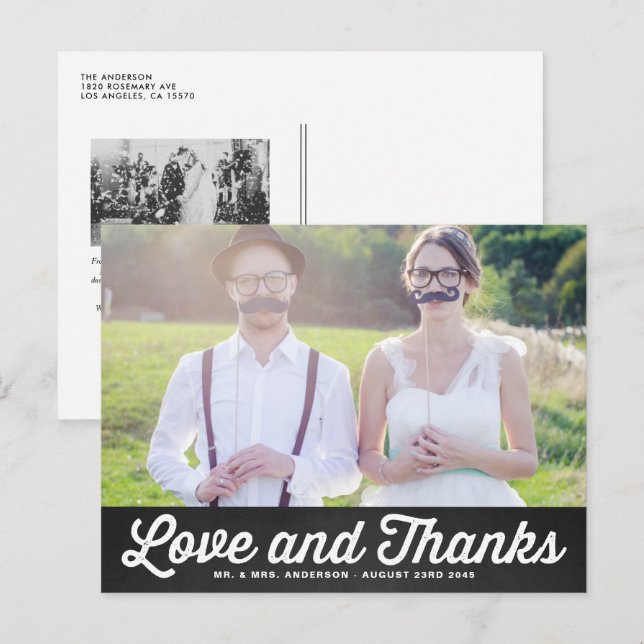 Retro Faux Chalkboard Photo Wedding Thank You Postcard (Front/Back)