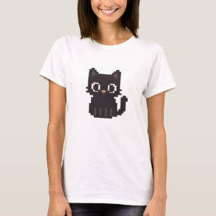 Retro faux cross-stitch pixel art Black Cat T-Shirt